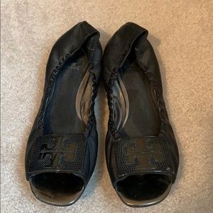 Tory Burch Shoes - Tory Burch metal logo buckle open toe ballet flats Tory Burch Shoes - Tory Burch metal logo buckle open toe ballet flats